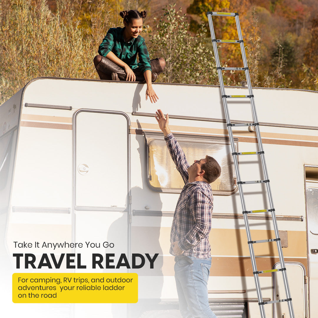 4.1M Telescoping Aluminum Ladder with Secure Locks, Adjustable Height, and Anti-Slip Feet by MZM Shopaco