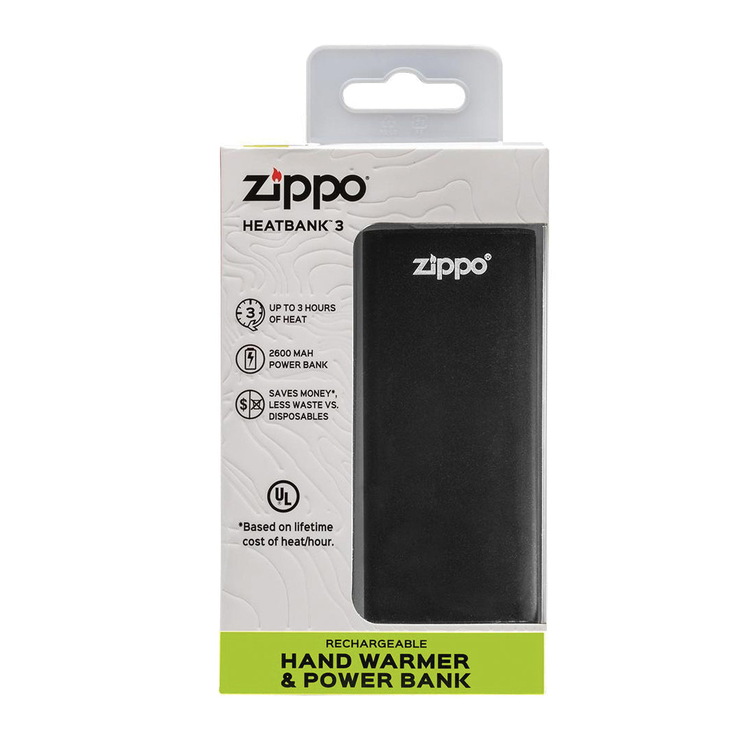 Zippo HeatBank 3 40580 Rechargeable Hand Warmer, 2600 mAh, Black