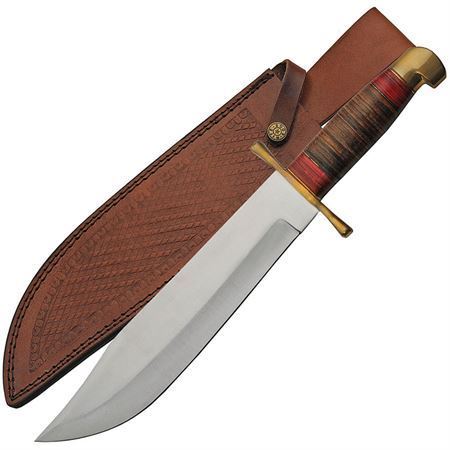 Pakistan 203414 Bowie Satin Fixed Blade Knife Stacked Handles