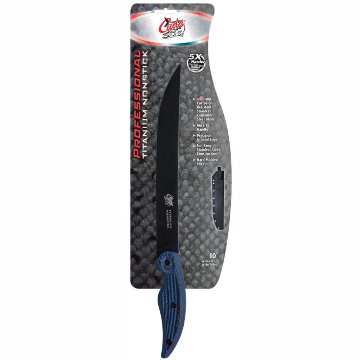 Camillus Cuda Professional Fillet Fixed Blade Knife Blue Micarta (10" Black)