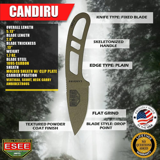 ESEE CAN-DE-KIT-E Candiru Fixed Blade Knife Dark Earth 1095 Carbon Steel Knives w/Kit