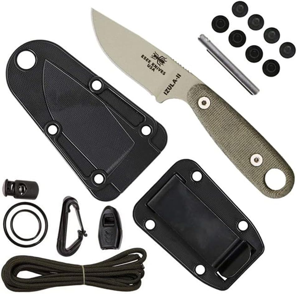 ESEE Knives Izula II Neck Knife WIth Kit Micarta Handle Tan Plain Edge IZULA-II-DT