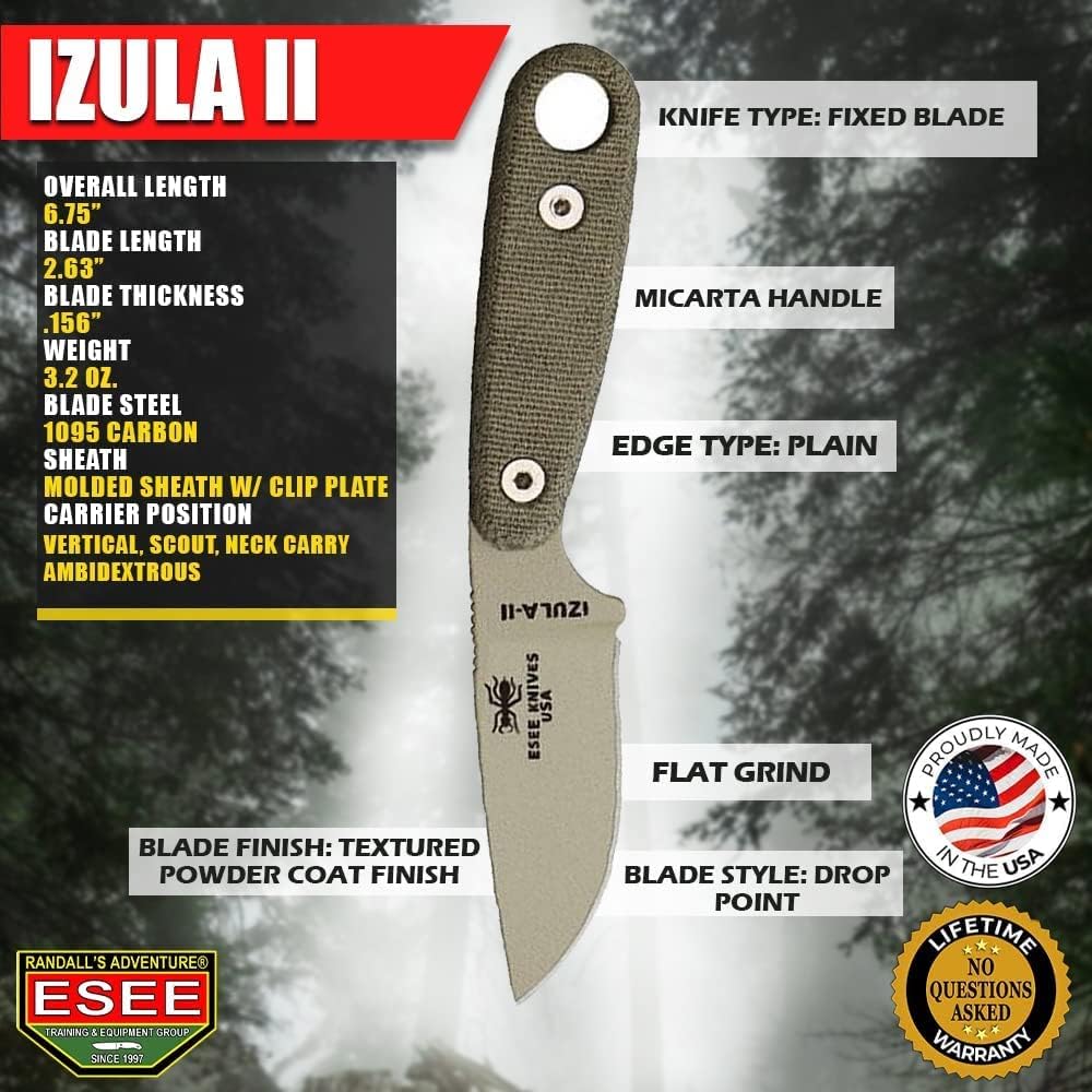 ESEE Knives Izula II Neck Knife WIth Kit Micarta Handle Tan Plain Edge IZULA-II-DT