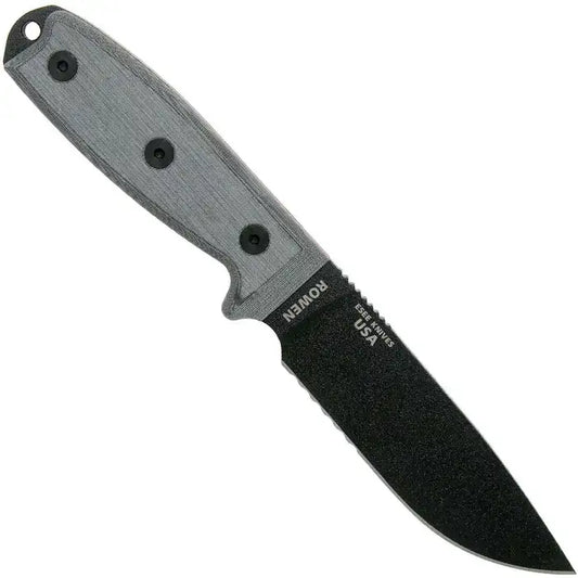 ESEE 4SMBB Model 4 Stainless Fixed Drop Point Blade Knife with Black Linen Micarta Handle