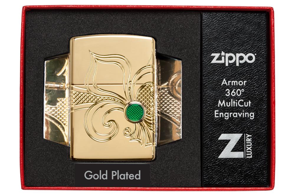 Zippo Armor® Fleur-de-lis Design High Polish Gold Plate