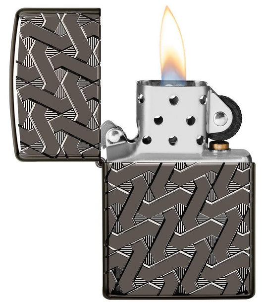 Zippo USA Armor Geometric Weave High Polish Black Ice Windproof Lighter