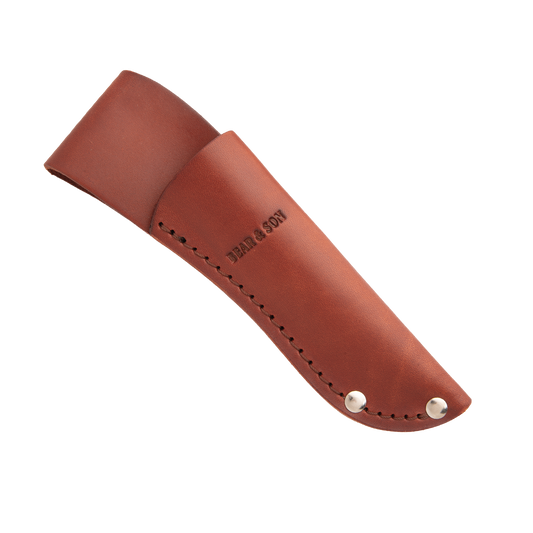 6 3/4" Genuine India Stag Bone™ Damascus Caper w/Leather Sheath - Bear & Son Cutlery - Jacksonville, AL