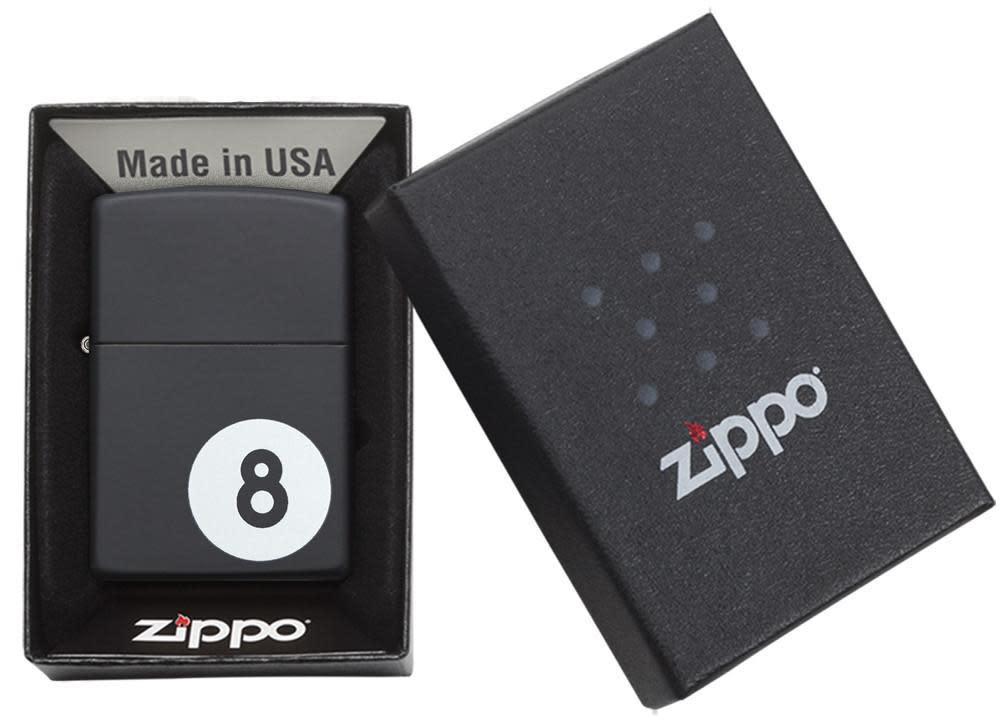 Slide this black matte 8-ball windproof lighter into your pocket or display its sleek design.