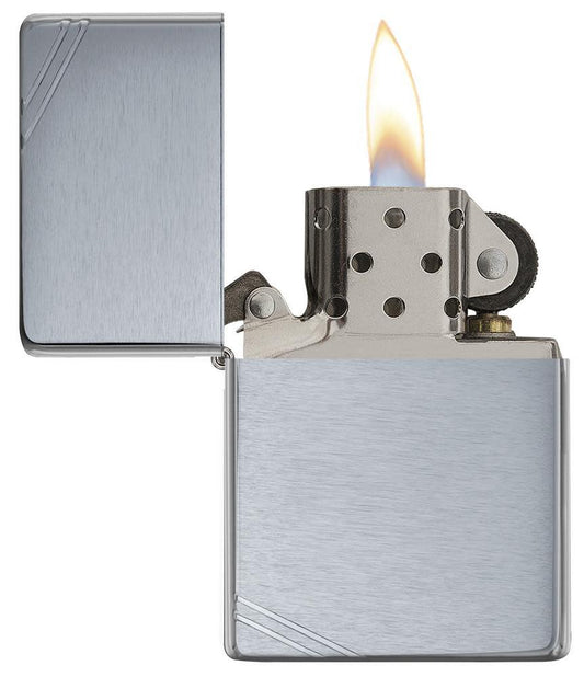 Zippo Vintage w/ Slashes Brushed Chrome Windproof Lighter