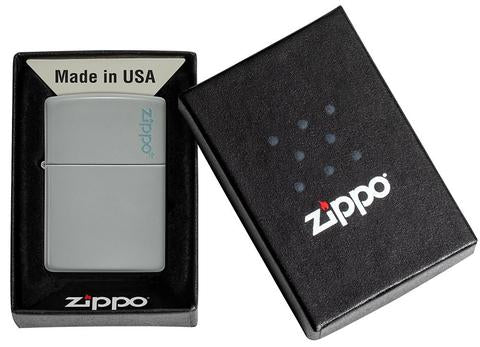 Classic Flat Grey Zippo Logo lighter - Made in USA - shop now at Mjoutdoorsgear UK