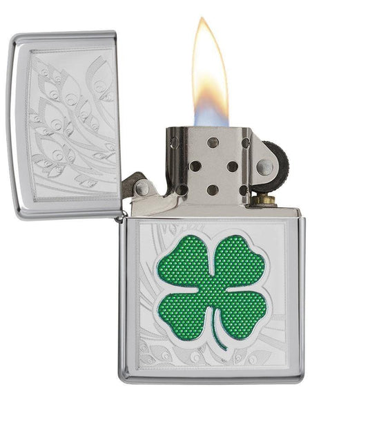 Zippo Clover High Polish Chrome Lighter – Made in USA - Shop now at Mjoutdoorsgear UK