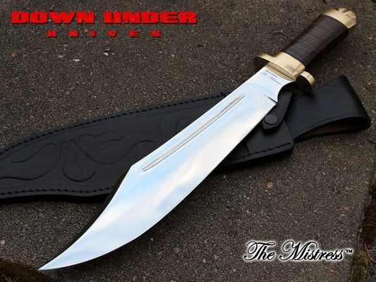 Down Under Knives The Mistress Bowie Hunting Knife 13" Polished Blade, Leather Handle - DUKMS