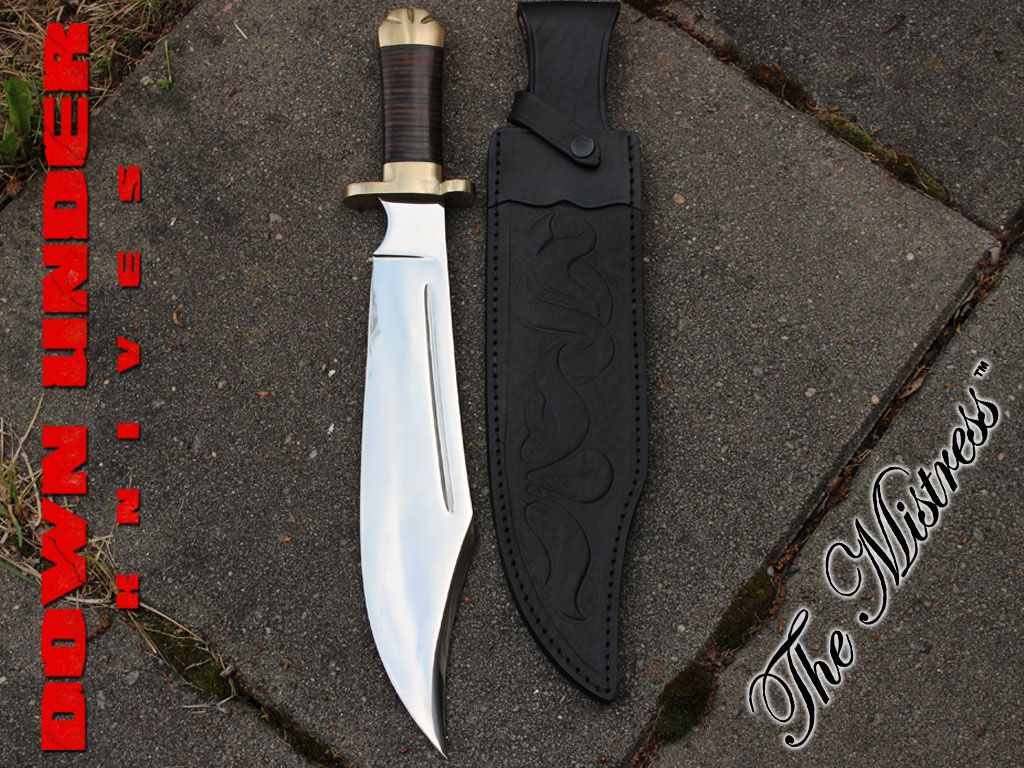 Down Under Knives The Mistress Bowie Hunting Knife 13" Polished Blade, Leather Handle - DUKMS