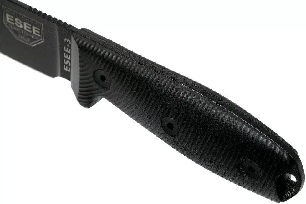 ESEE 3 Fixed Blade Knife 3D Black G-10 3.88” Black Powder Coated Drop Point ESEE3PMB001
