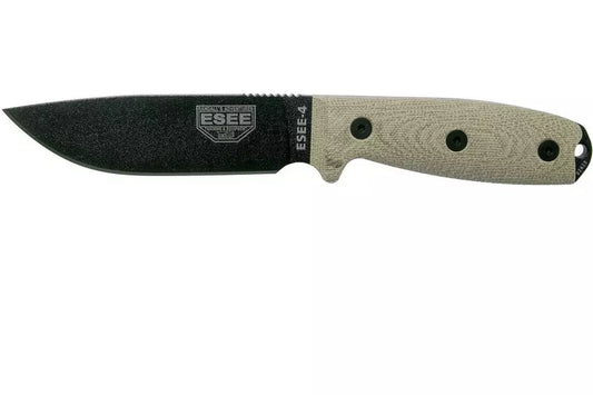 ESEE Model 4 Black Blade 3D Green Canvas Micarta survival knife