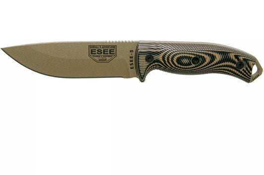 ESEE Model 5 Dark Earth Blade 3D Coyote-Black G10 survival knife 5PDE-005 kydex sheath + clip plate
