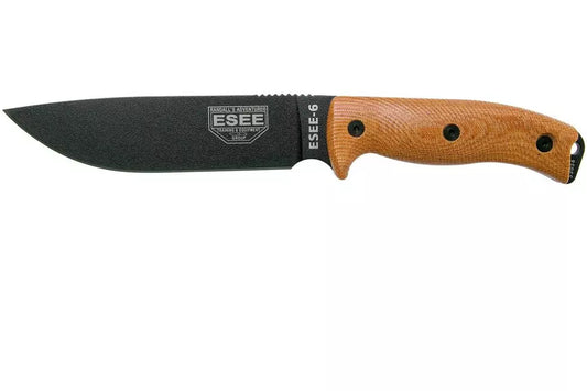 ESEE Model 6 Black Blade 3D Natural Canvas Micarta survival knife 6PB-011 black sheath + clip plate