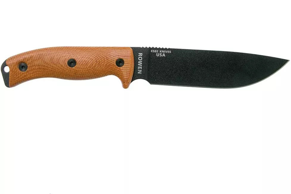 ESEE-6 1095 Carbon Steel Black Blade, Natural Canvas Micarta 3D Handle, Black Sheath