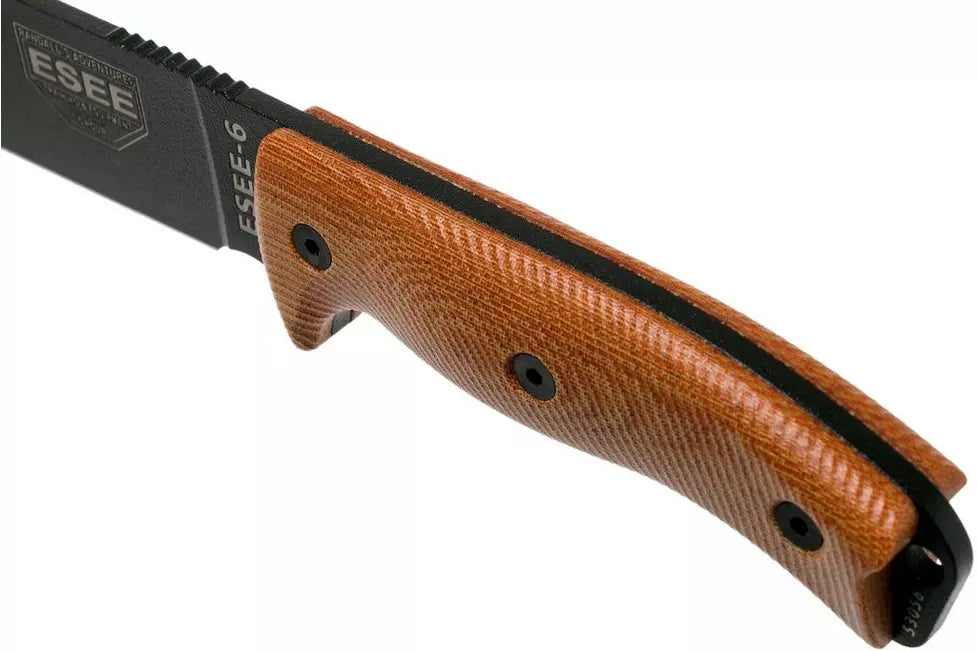 ESEE Knives 6 - 6PB-011 - 1095 Carbon Steel Black Blade - Natural Micarta 3D Handle - Black Sheath