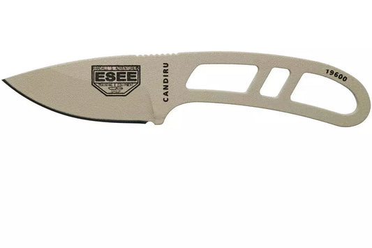 ESEE Candiru Desert Tan CAN-DT neck knife with black sheath + belt clip