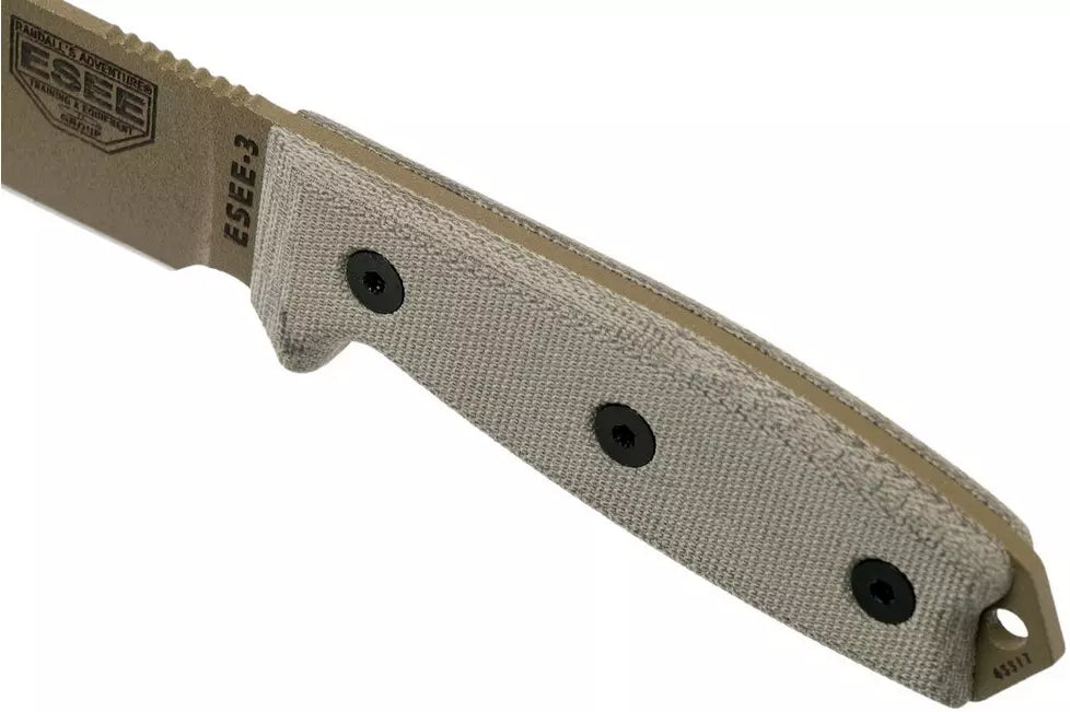 ESEE Model 3 dark earth blade, grey handle 3P-MB-DE with sheath