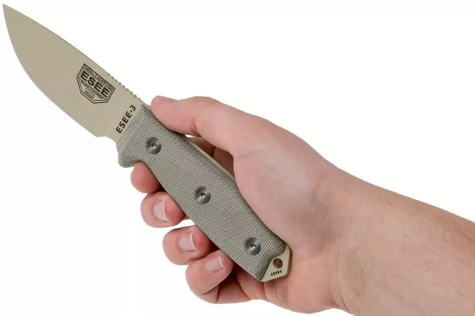ESEE Model 3 – 1095HC Desert Tan Blade – Tan Micarta Handle – ES3PMDT