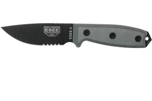 ESEE Model 3 serrated, grey handle 3S with sheath