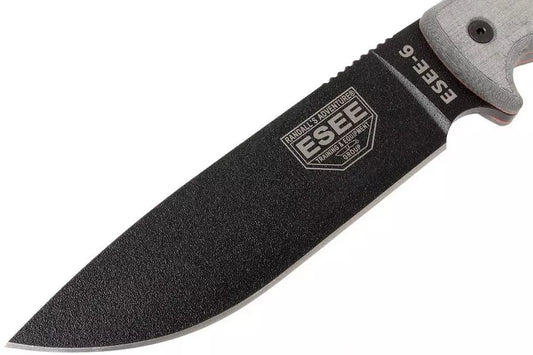 ESEE Knives Model 6 - 5.75" Black 1095HC Steel Blade Black Micarta Handle Black Sheath