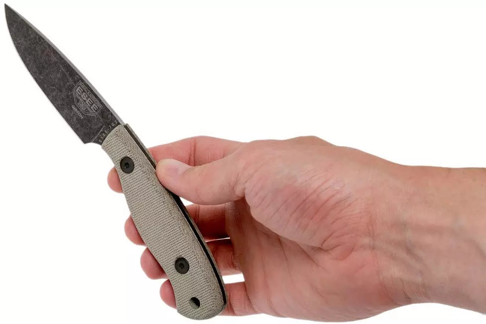 ESEE GIBSON JG3-BO, Black Oxide Fixed Blade Bushcraft General Purpose Knife w/ Green Canvas Micarta Handle