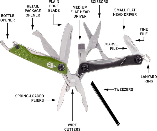 Gerber Gear Dime 12-in-1 Mini EDC Multitool - Needle Nose Pliers, Pocket Knife, Keychain, Bottle Opener - EDC Gear and Equipment - Green