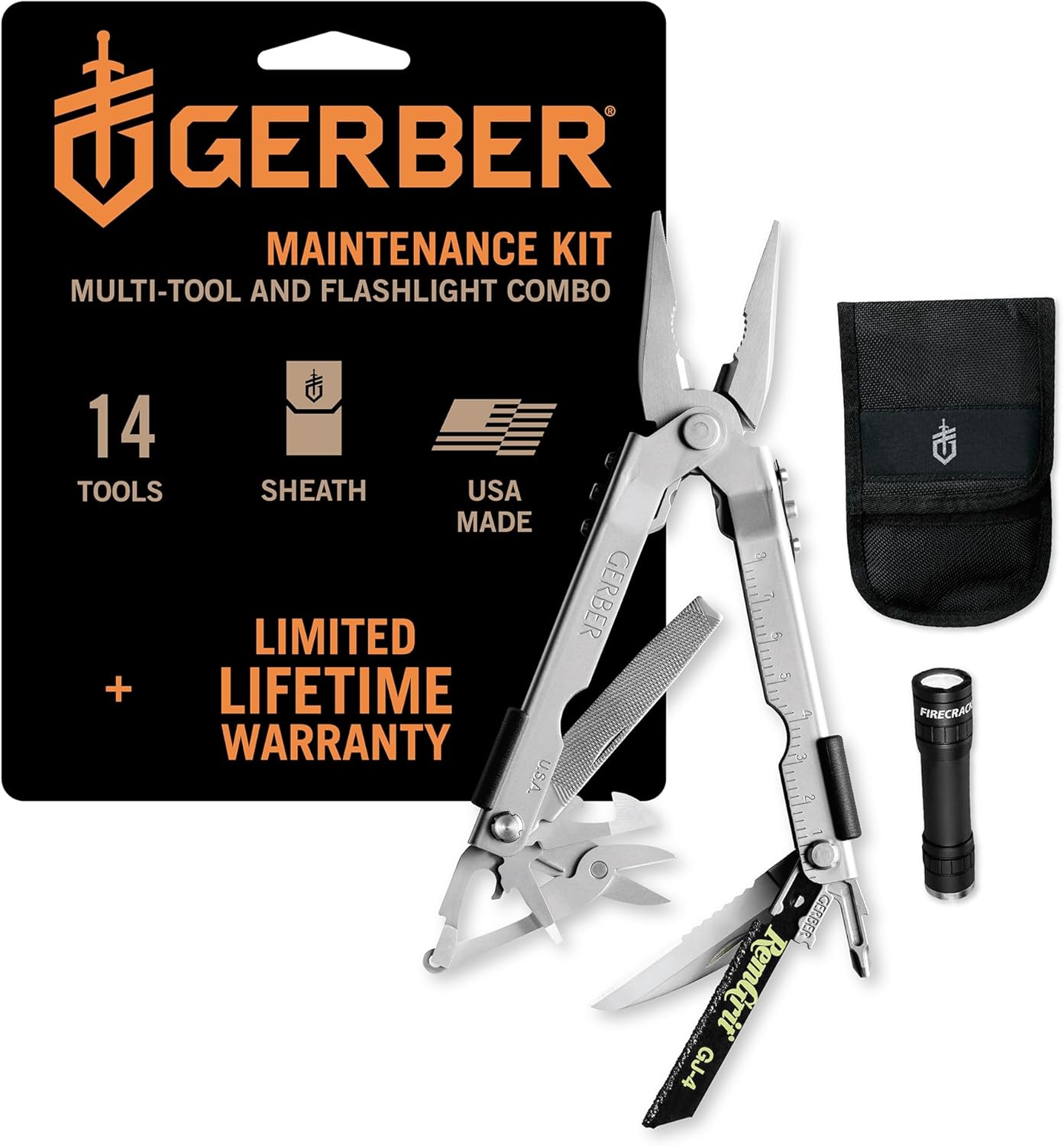 Gerber Gear MP600 Maintenance Kit - Includes Multi-Plier 600, Firecracker Flashlight & Ballistic Nylon Sheath - Premium Multitool & LED Flashlight