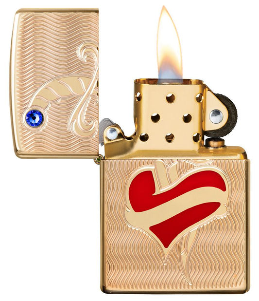 Heart and Sword Design High Polish Brass Windproof Lighter – Made in USA - Shop now at Mjoutdoorsgear UK