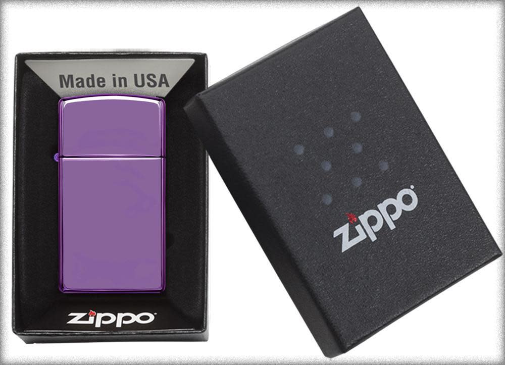 Zippo UK High Polish Purple Slim Windproof Lighter – Shop now at Mjoutdoorsgear