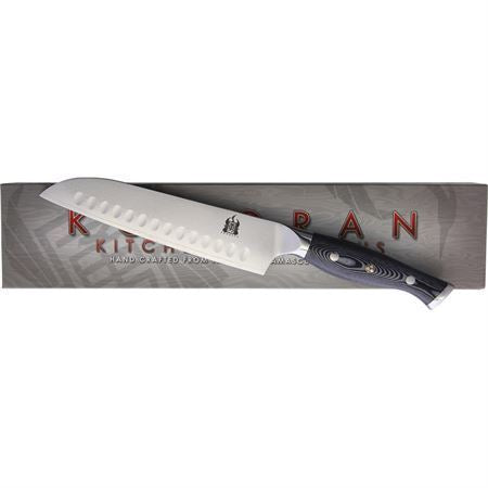 Komoran 030 Santoku Damascus Fixed Blade Knife Black and White Handles
