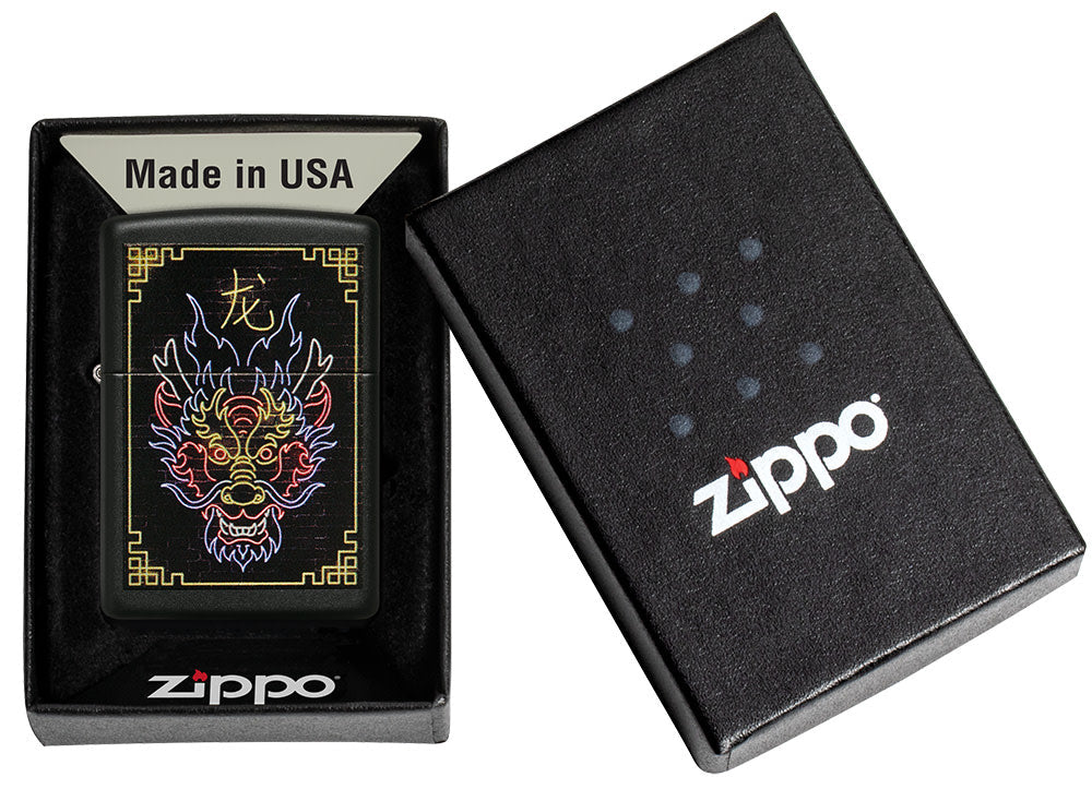 Zippo Neon Dragon Design Black Matte Windproof Lighter – Made in USA - Shop now at Mjoutdoorsgear UK
