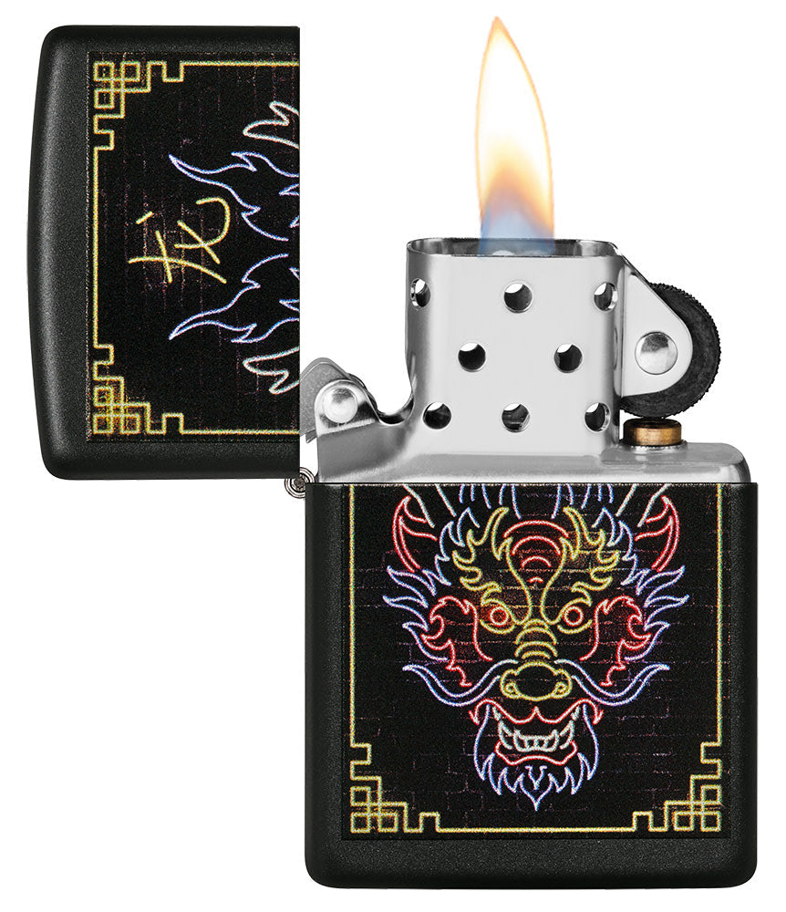 Zippo Neon Dragon Design Black Matte Windproof Lighter – Made in USA - Shop now at Mjoutdoorsgear UK