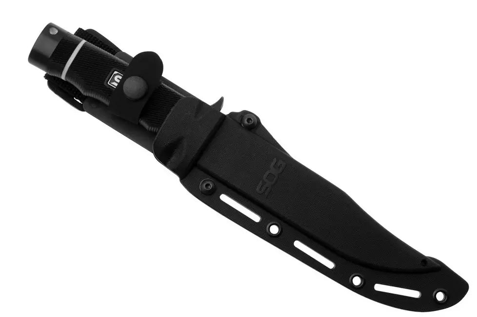 SOG S10BK Tech Bowie Black Fixed Blade Knife Black Handles