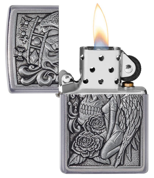 Zippo Skull and Angel Emblem Design Street Chrome™ Windproof Lighter - Made in USA - Shop now at Mjoutdoorsgear UK