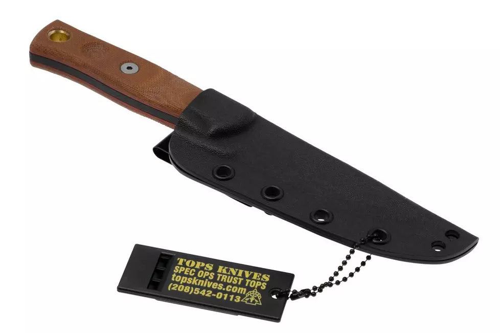 TOPS Fieldcraft 3.5 Mini BROS 90 Degree Spine, Firesteel, Brown Micarta MBROS-01-SF bushcraft knife