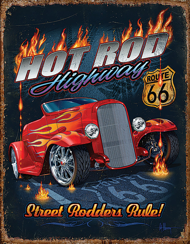 Tin Signs Hot Rod Route 66 - outdoor gear storage - image 1