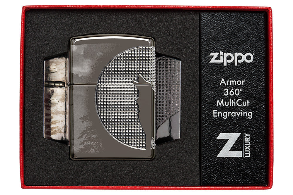 Zippo Wolf Design Armor® Black Ice® Windproof Lighter – Made in USA - Shop now at Mjoutdoorsgear UK