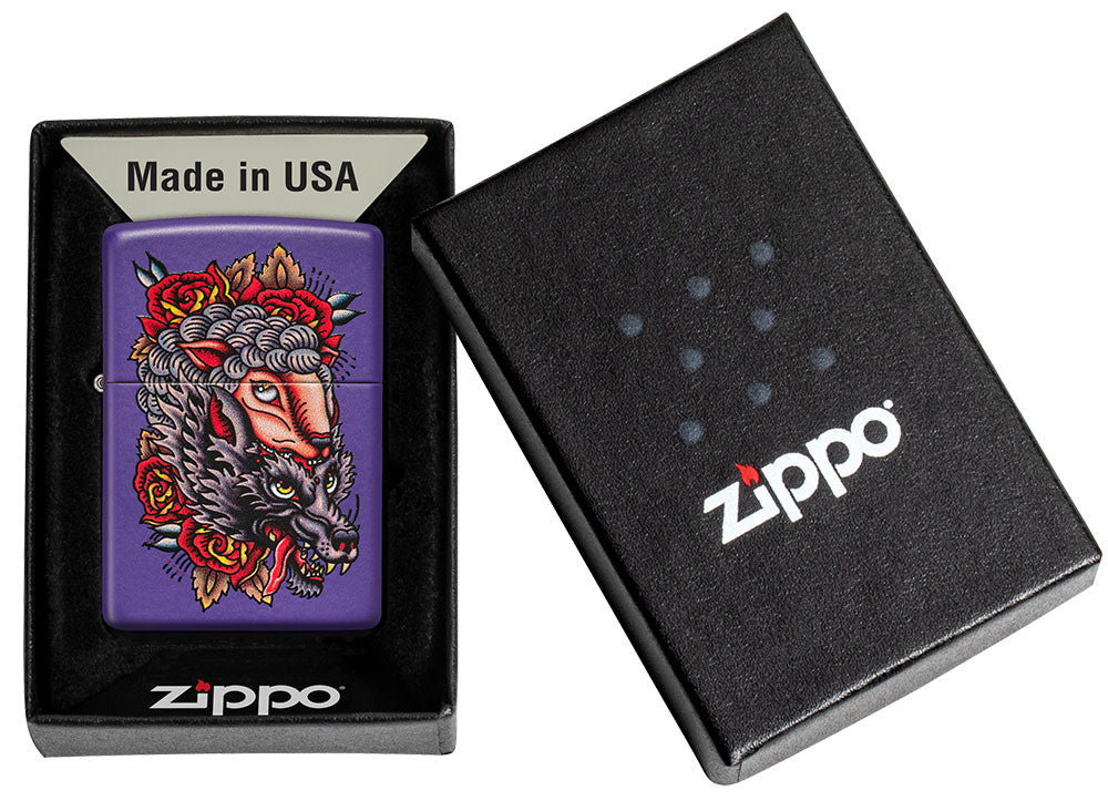 Zippo Wolf in Sheep's Clothing Design Purple Matte Windproof Lighter – Made in USA - Shop now at Mjoutdoorsgear UK