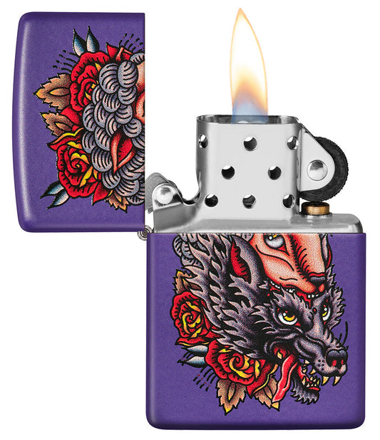 Zippo Wolf in Sheep's Clothing Design Purple Matte Windproof Lighter – Made in USA - Shop now at Mjoutdoorsgear UK