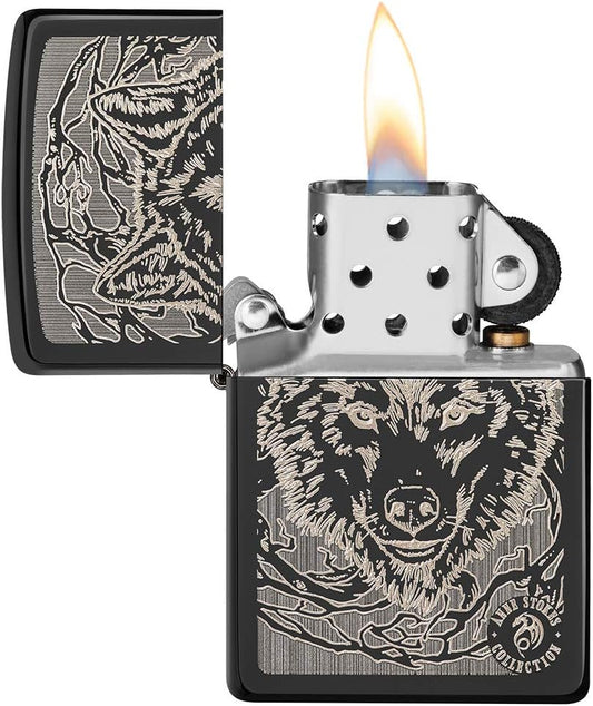Zippo UK Anne Stokes Wolf High Polish Black Windproof Lighter