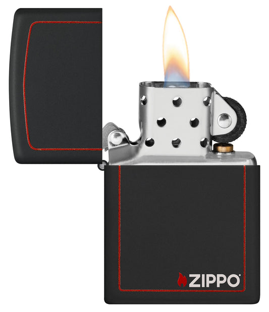 Classic Zippo Logo with Red Border Black Matte Windproof Lighter – Zippo USA