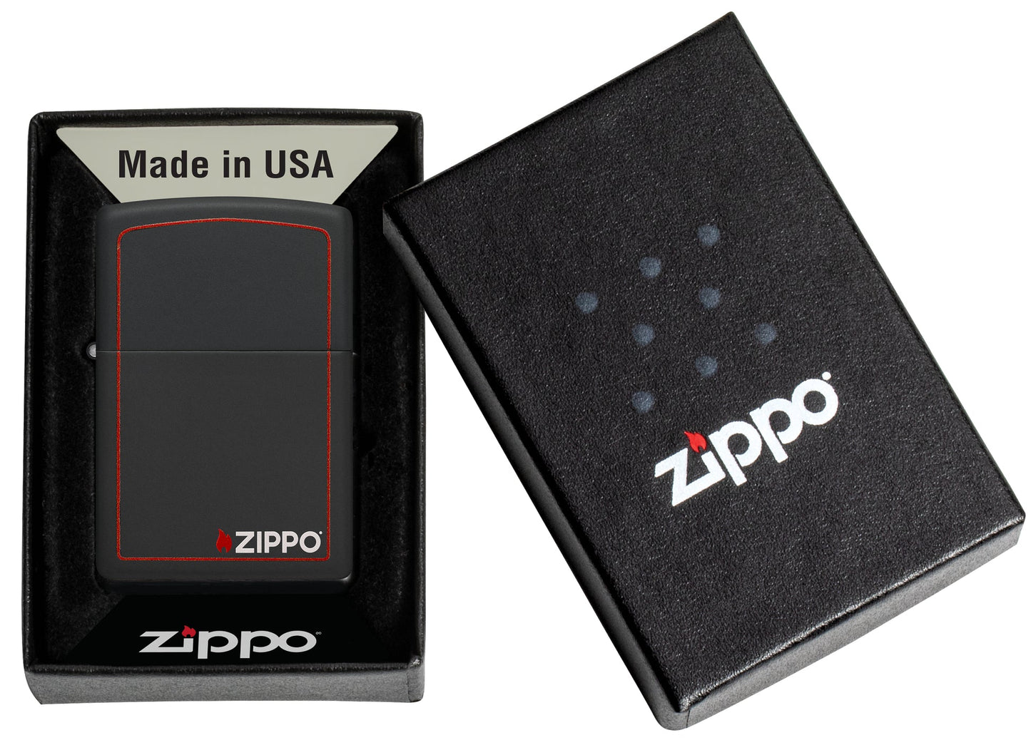Classic Zippo Logo with Red Border Black Matte Windproof Lighter – Zippo USA