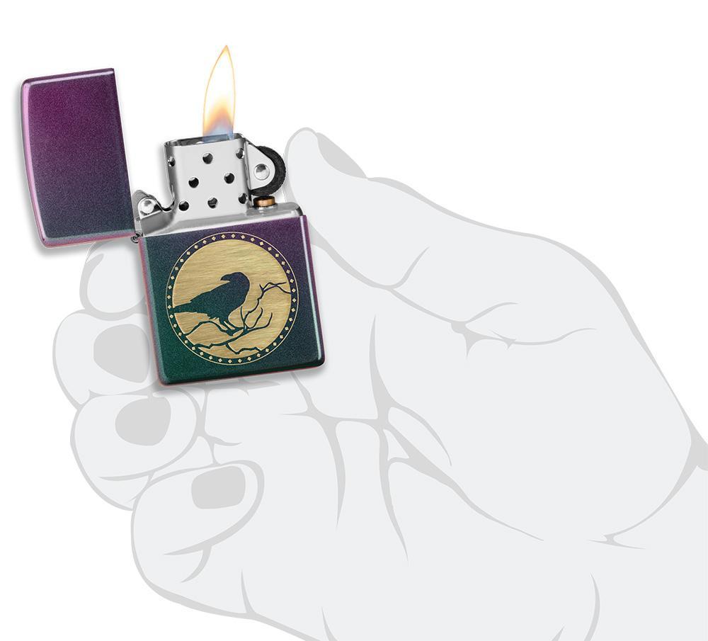 Zippo Laser Engraved Iridescent Raven Windproof Lighter