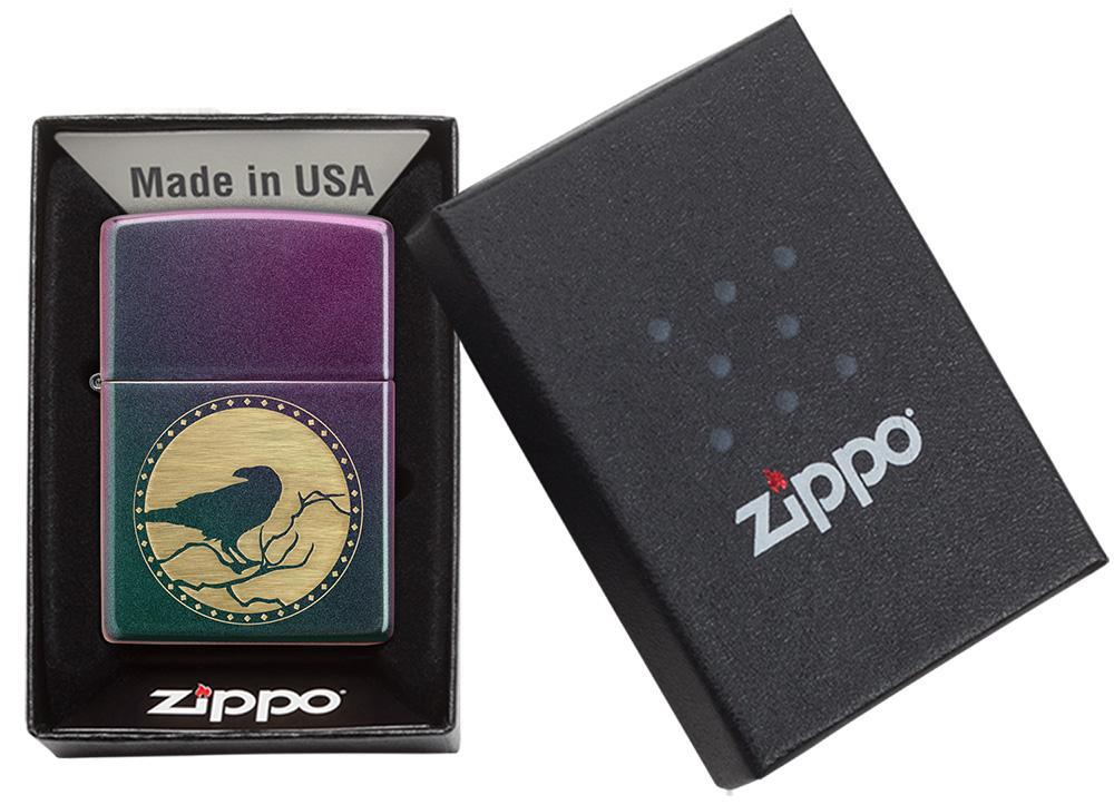 Zippo Laser Engraved Iridescent Raven Windproof Lighter