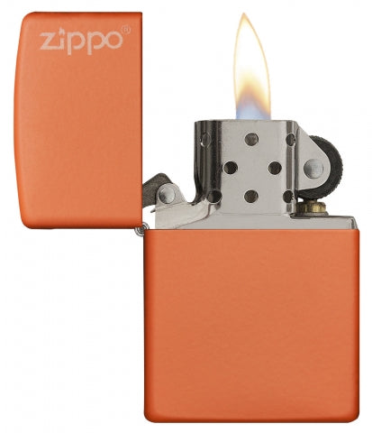 Zippo Orange Matte Windproof Lighter with Zippo Logo – Basic Model