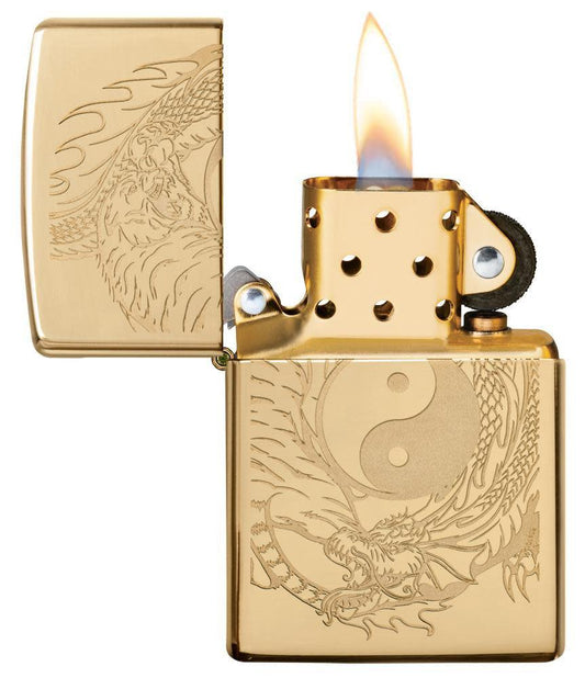 High Polish Brass Tiger and Dragon Windproof Lighter – Zippo USA